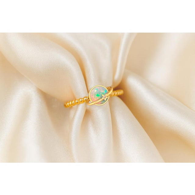 Modern 14k Gold Ring With Opal Cabochon, Size 6.75 For Sale - Image 3 of 5