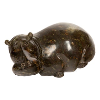 Hand-Carved Soapstone Hippo Sculpture from Zimbabwe, 12" For Sale