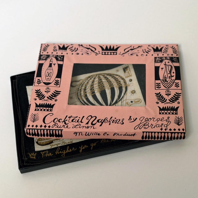 Vintage Georges Briard for M. Wille Co. Cocktail Napkin Set With Box | Mid Century Modern Linen Decor For Sale In Saint Louis - Image 6 of 10