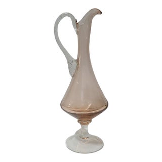 Vintage Elegant Pink Venetian Glass Liquor Pedestal Decanter For Sale