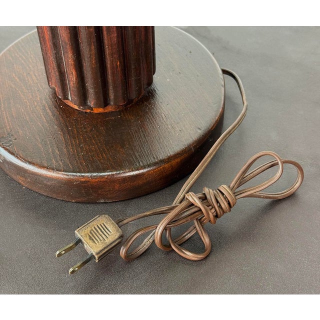 Antique Arts & Crafts Slag Glass Oak Table Lamp For Sale - Image 12 of 12