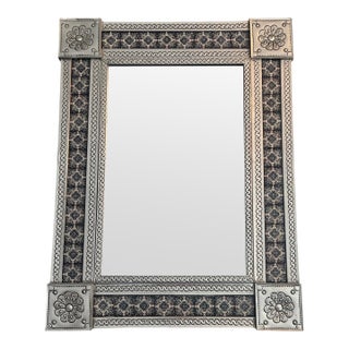 Vintage Large Mid Century Sheet Metal Tin Clad Mexico Mirror Tile 1970s For Sale