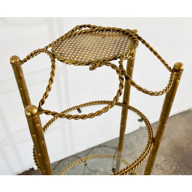Metal Vintage Italian Gold Gilt Rope 3 Tier Etagere Display For Sale - Image 7 of 10