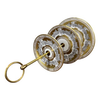 Vintage Style German Cake Stand in Porcelain and Brass For Sale