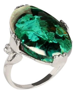 Ajd Elegant Chrysocolla Cabochon in 14k White Gold Ring, Size 7.5