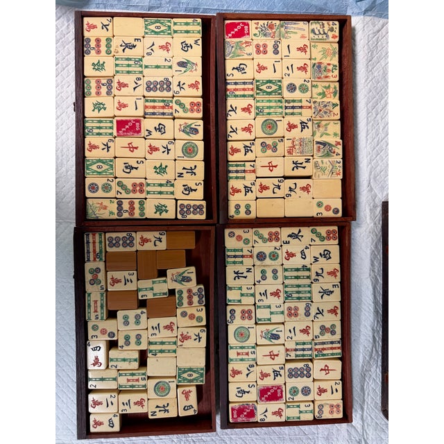 Antique Chinese Mahjong Set in Carved Dragon-Motif Wood Case, Early 20th Century For Sale - Image 15 of 15