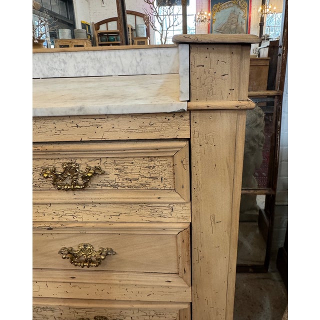 Antique French Bleached Oak Marble Top Chest C. 1890 For Sale - Image 6 of 16