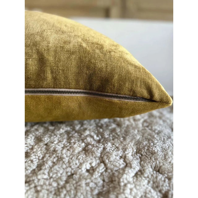French Royal Velvet and Linen Accent Pillow With Down Insert Ocre For Sale In Los Angeles - Image 6 of 7