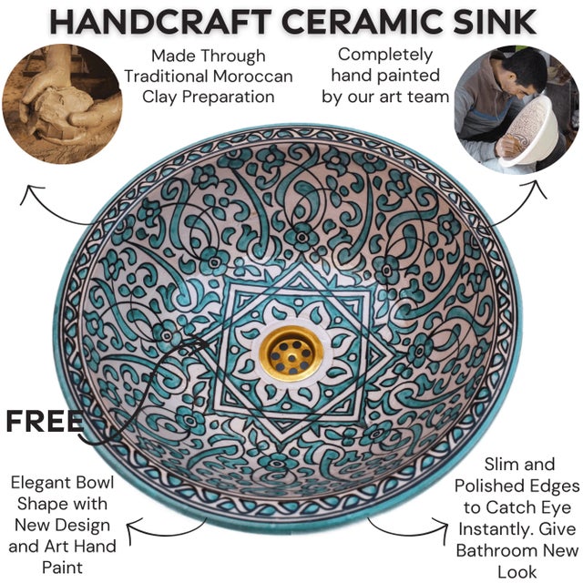 Moroccan Flower Ceramic Sink Bowl For Sale - Image 3 of 6