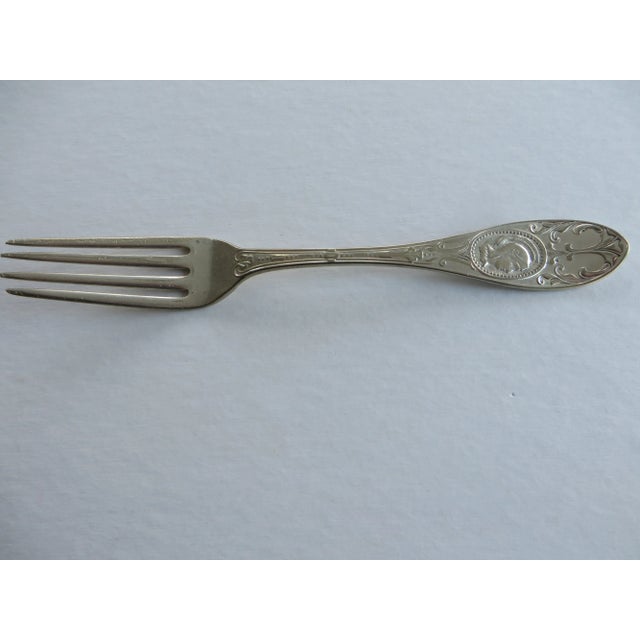 Silver Antique Silver Plate Medallion Pattern Dinner Fork by Simpson. H. M & Co. 1867 For Sale - Image 8 of 8
