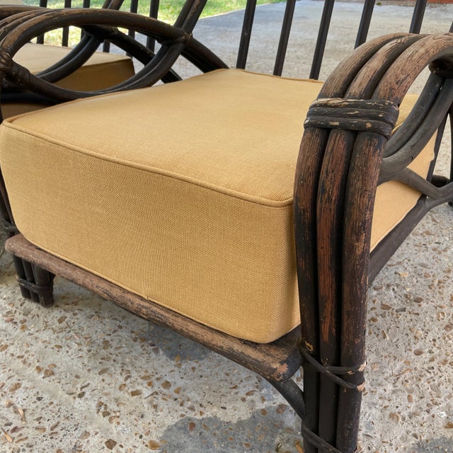 Wood 1960s Pair of Black Rattan Armchairs With Cushion For Sale - Image 7 of 8