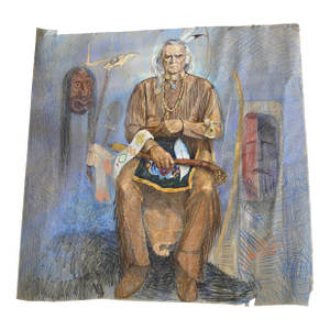 1990s Chief Redbone Ramapough Tribe Chief 60x60 Portrait + Archive John Elliot, Opa