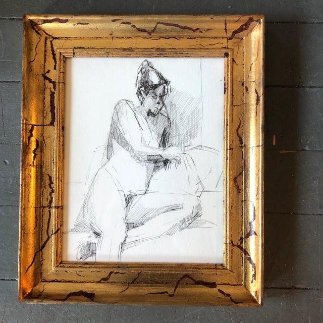1970’s Vintage Original Female Nude Ink Drawing Gilt Wood Frame For Sale - Image 4 of 4
