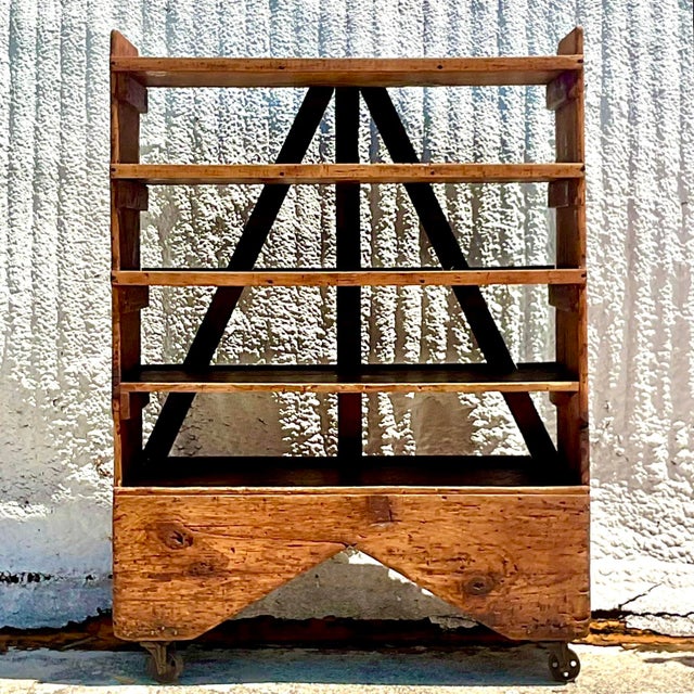 Vintage Boho Industrial Etagere on Wheels For Sale In West Palm - Image 6 of 12