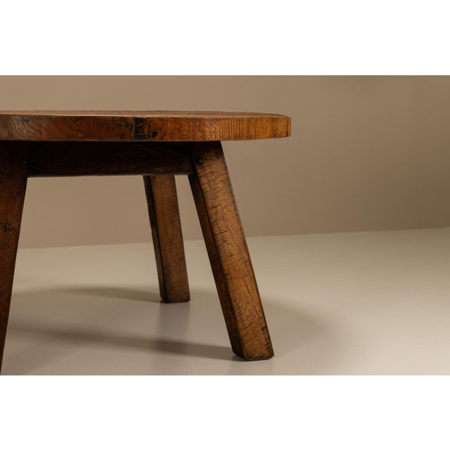 Brown Brutalist Round Dining Table, France, 1950s For Sale - Image 8 of 12