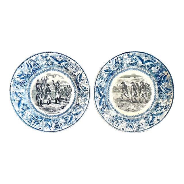 Late 20th Century Napoleonic No Military Scene Transferware Plates- Set of 2 For Sale
