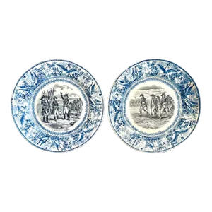 Late 20th Century Napoleonic No Military Scene Transferware Plates- Set of 2