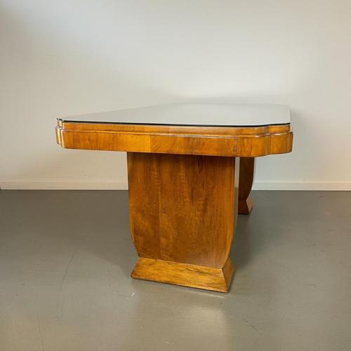 1930s Art Deco Walnut Burr Desk with Glass Top, 1930s For Sale - Image 5 of 10