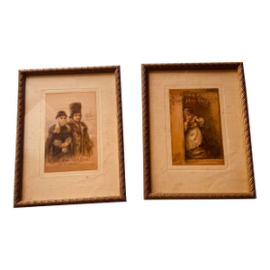 Antique Folk Art Print Pair, Giltwood Frames, c.1890