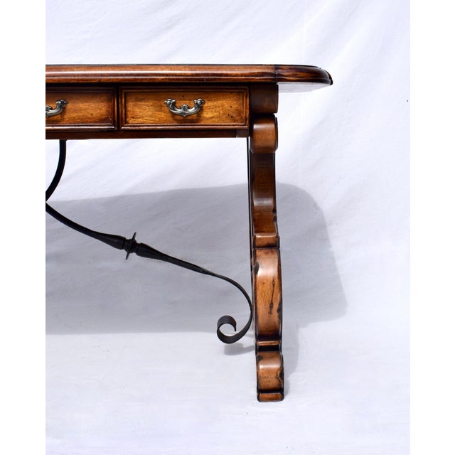 Chestnut Spanish Colonial Revival Desk Library Table For Sale - Image 8 of 12