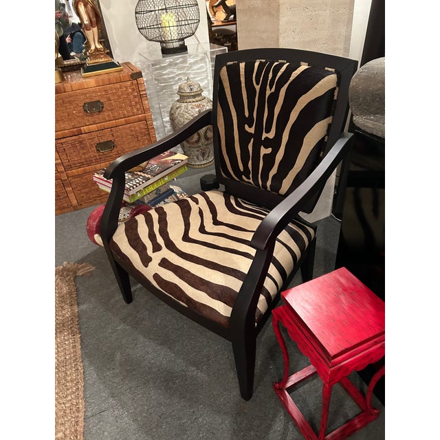 Faux Zebra Printed Cowhide Club Chairs - A Pair For Sale - Image 18 of 18