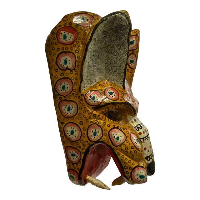 Vintage Guatemalan Hand-Carved and Painted Folk Art Animal Mask For Sale