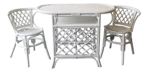 Table and Chairs in White Rattan, Set of 3