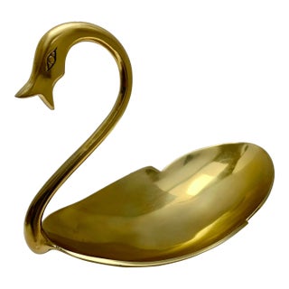 Vintage Asian Brass Swan Decor Tray For Sale