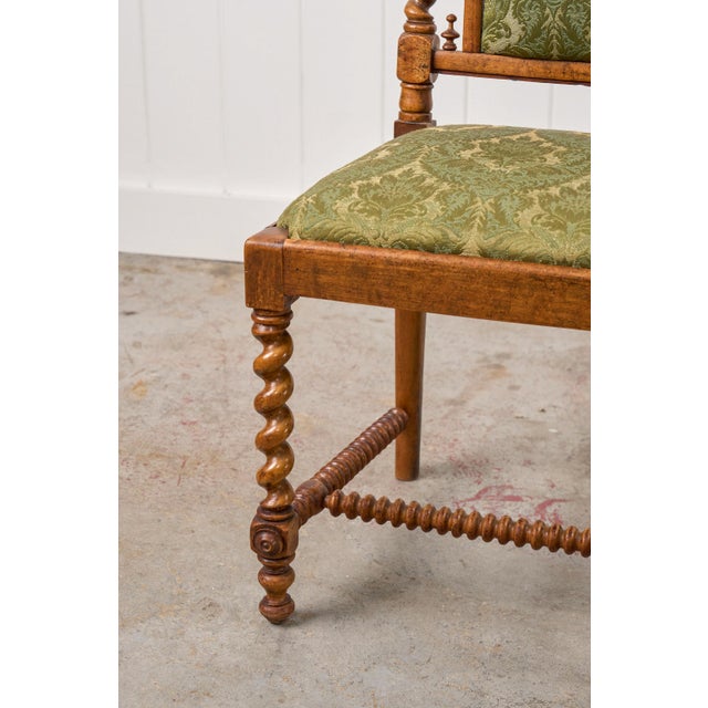 Late 19th Century Victorian Walnut Barley Twist Chair With Green Damask Upholstery For Sale In Charleston - Image 6 of 10
