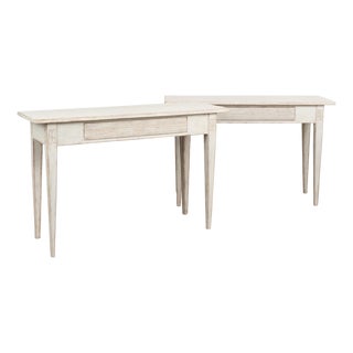 Pair, Gustavian Style White Console Tables With Drawer, Sweden Circa 1860 For Sale