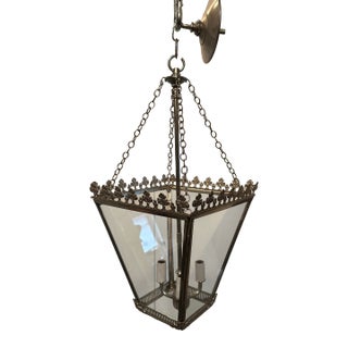 1960's English 4 Sided Glass and Metal Indoor Lantern For Sale