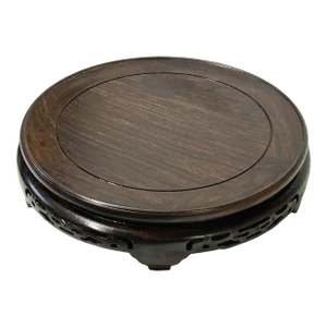 11.75" Oriental Motif Brown Wood Round Table Top Display Stand Riser