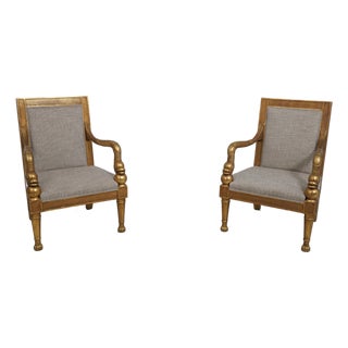 Pair of Neoclassical Gilt Gold Dolphin Open Armchairs For Sale