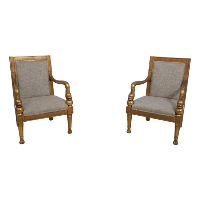 Pair of Neoclassical Gilt Gold Dolphin Open Armchairs For Sale