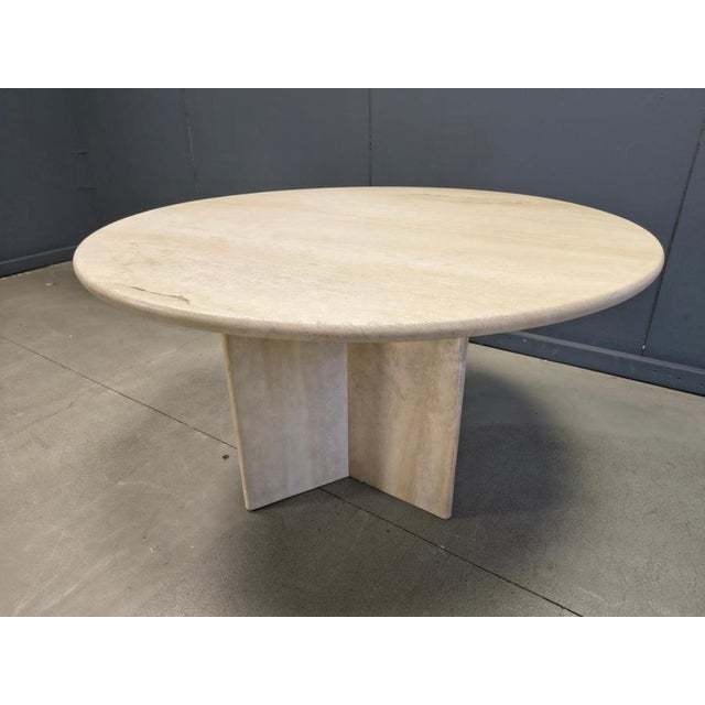 Italian Round Travertine Dining Table, 1970s For Sale - Image 3 of 14