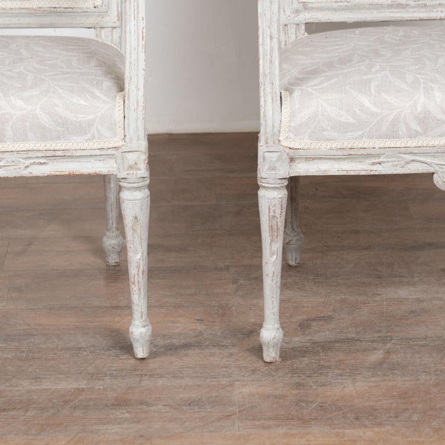 Pair, 19th Century Swedish Gustavian Gray Painted Armchairs For Sale - Image 15 of 18