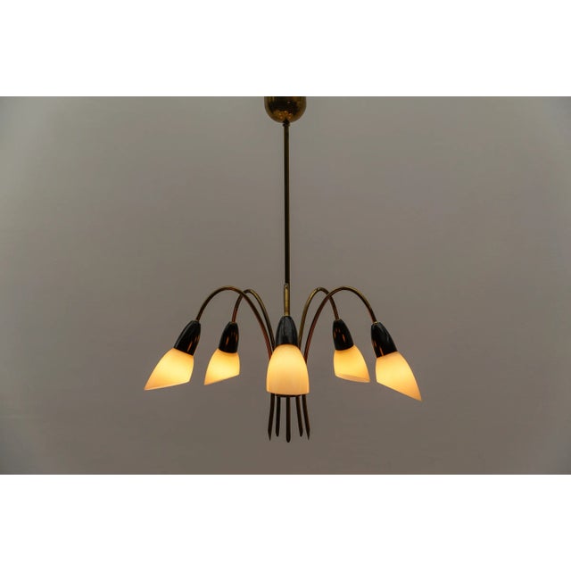 Mid-Century Modern Vintage Italian Brass Spider Lamp with Glass Shades, 1950s For Sale - Image 3 of 13