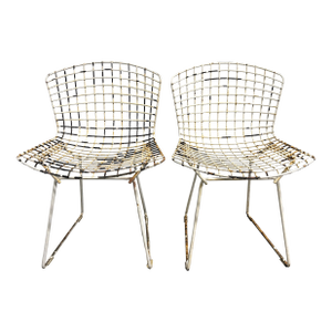Pair Mid Century Modern Attributed Knoll Bertoia Chairs