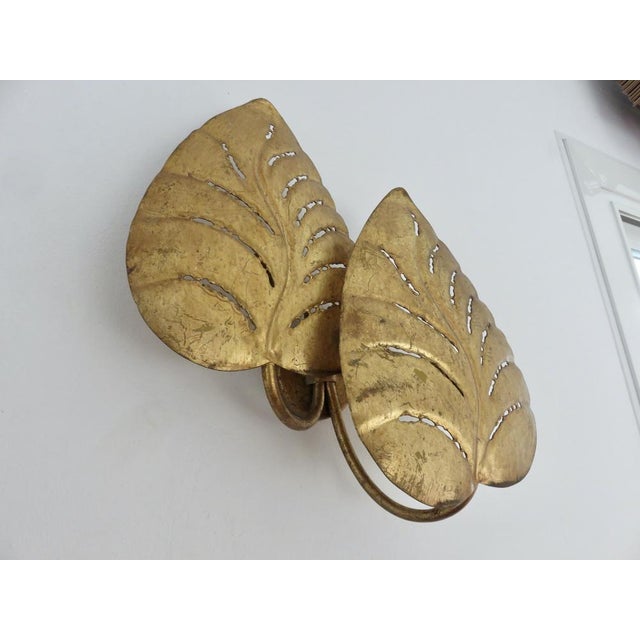 Metal Gold Leaf Wall Sconce in Gold-Tone Metal, 1970s For Sale - Image 7 of 10