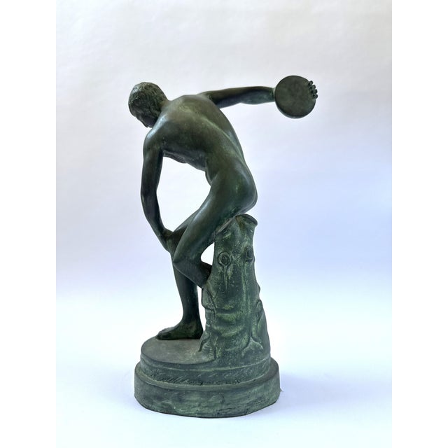 Verdigris Handsome Classical Bronze ‘Discobolus’ Statue – Grand Tour, Greek Master Myron - 17"h For Sale - Image 8 of 9