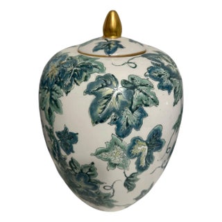 Vintage Ivy and Vine Lidded Ginger Jar For Sale