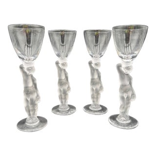 Vintage Bacchus Liquor Cordial Glasses by France Male Nude 6" Crystal Set of 4 For Sale