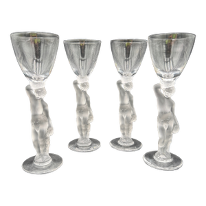 Vintage Bacchus Liquor Cordial Glasses by France Male Nude 6" Crystal Set of 4