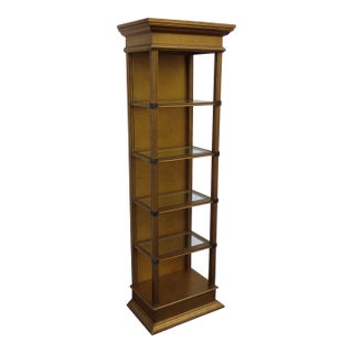 Hollywood Regency Tall Narrow Distressed Gold Display Shelf Cabinet 6661 For Sale
