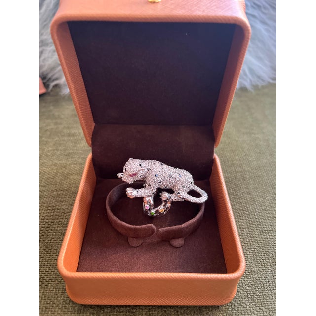 White Bochic “Orient” Multi Sapphire & Ruby Panther Vintage Ring Set In 18 K Gold & Silver For Sale - Image 8 of 14