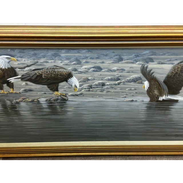 Vintage Realist Painting of North American Bald Eagles Gathering Fishing by Justin Prigmore For Sale - Image 9 of 13