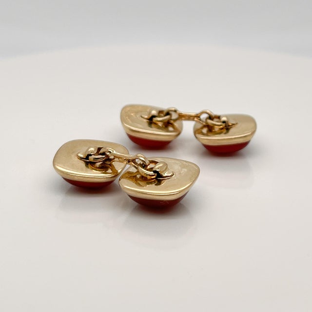 Pair of Antique Art Deco Signed Larter & Sons Carnelian Cabochon Cufflinks For Sale In Philadelphia - Image 6 of 8
