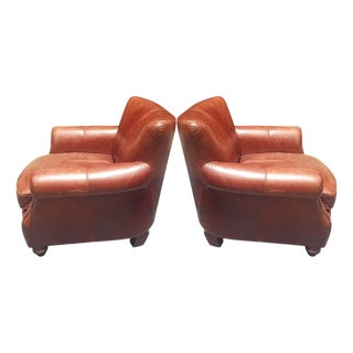 Epitome of Classic British Tailoring With a Pair of George Smith Style Leather Club Chairs by Superb Creations. For Sale