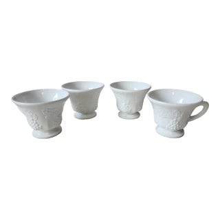 Set 4 Indiana Milk Glass Grape Colony Harvest Footed Cups, 1950s For Sale