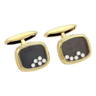 Chopard Happy Diamond Cufflinks 18k Yellow Gold Rectangular Shape For Sale